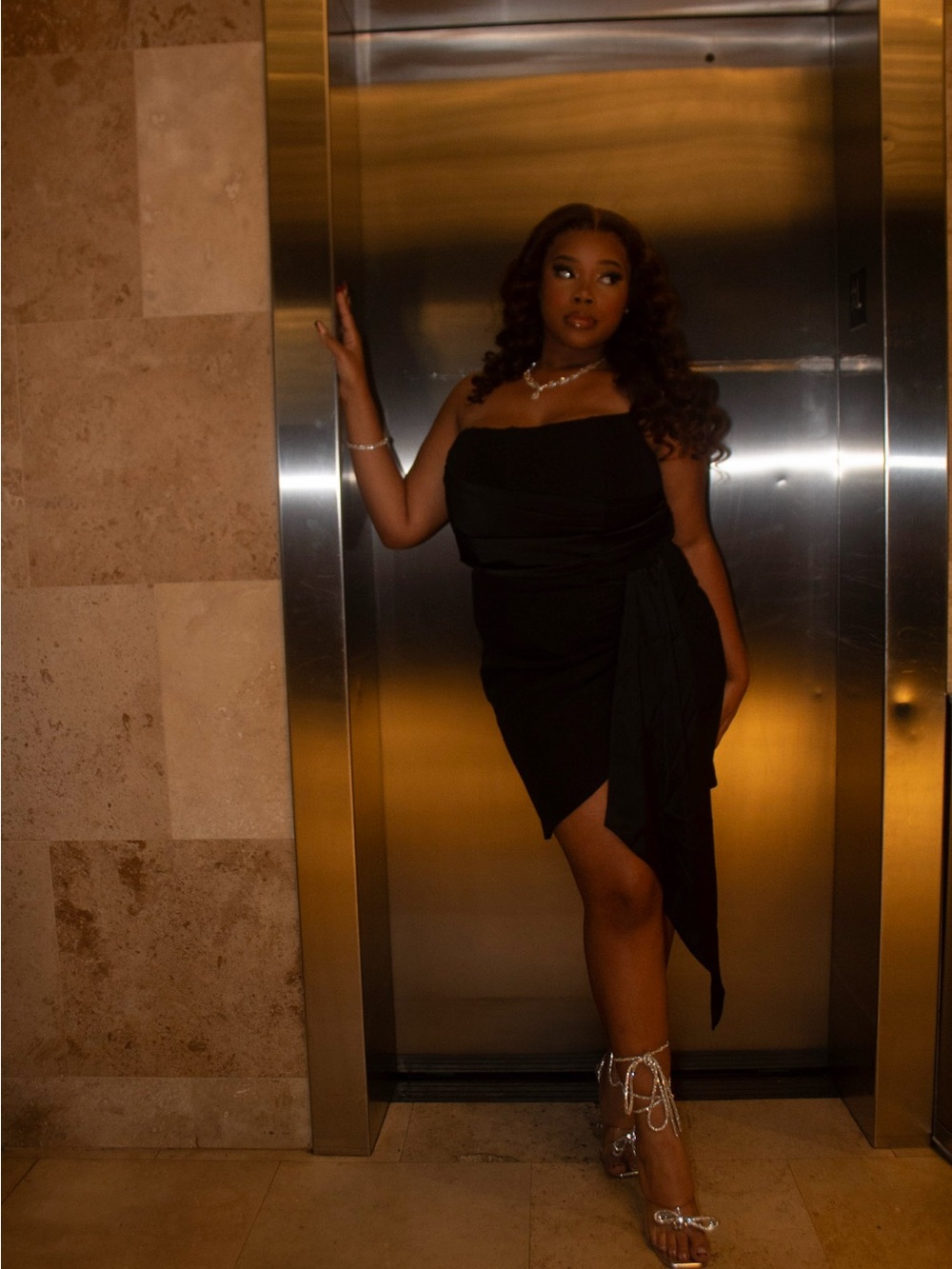 Black Strapless Asymmetric Cocktail Dress - Classic Evening Look